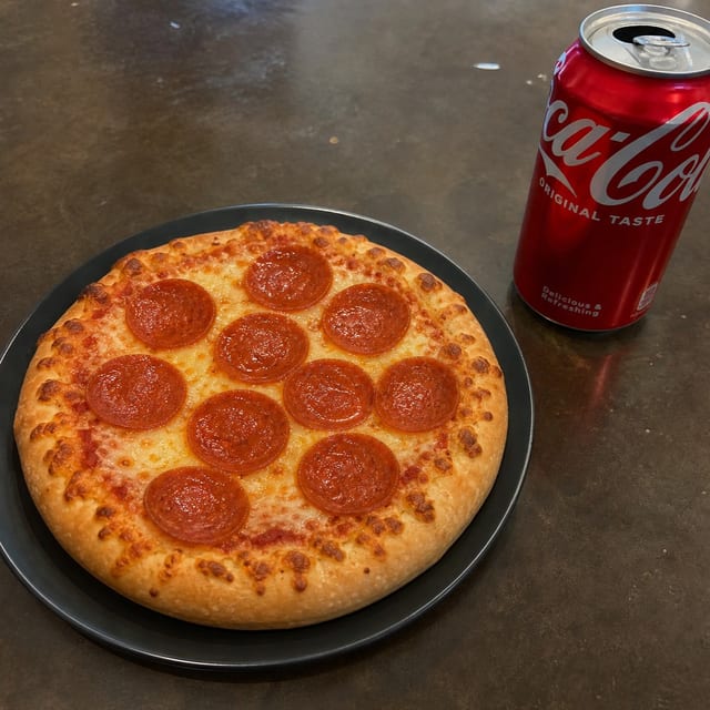 Personal Pizza W/ Soda Can.