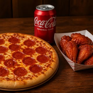 Medium Pizza Meal (1 medium pepperoni pizza, 6 wings, and a soda can)